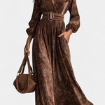 Chocolate Velvet Maxi Dress With V-Neck