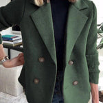 Ivy Double-Breasted Knit-Sleeve Blazer Coat