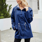 Sara Drawstring-Waist Hooded Rain Jacket