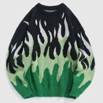Blaze Flame-Pattern Knit Crewneck Sweater