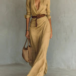 Savina Lapel Long Sleeve Belted Maxi Dress