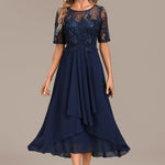 Adeline Navy Lace Round Neck Short Sleeve Dress