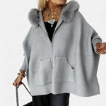 Luna Faux Fur Hood Zip-Up Cape Jacket