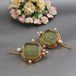 Galena Vintage Green Pearl Drop Earrings