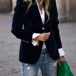 Erin Gold-Button Velvet Blazer