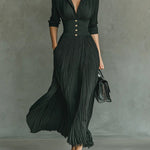 Celeste Pleated Lapel Belted Maxi Dress
