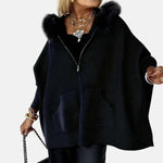 Luna Faux Fur Hood Zip-Up Cape Jacket