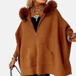 Luna Faux Fur Hood Zip-Up Cape Jacket