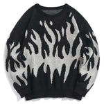Blaze Flame-Pattern Knit Crewneck Sweater