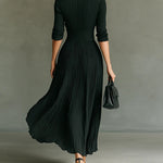 Celeste Pleated Lapel Belted Maxi Dress
