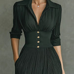 Celeste Pleated Lapel Belted Maxi Dress