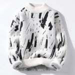 Dario Abstract Print Fuzzy Crewneck Sweater