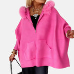 Luna Faux Fur Hood Zip-Up Cape Jacket