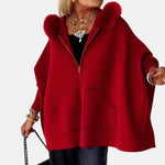Luna Faux Fur Hood Zip-Up Cape Jacket