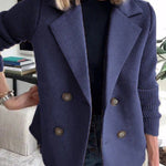 Ivy Double-Breasted Knit-Sleeve Blazer Coat