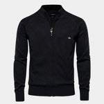 Knit Zipper Jacquard Solid Color Cardigan Sweater - Cross & Crown
