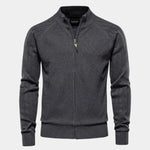 Knit Zipper Jacquard Solid Color Cardigan Sweater - Cross & Crown