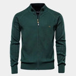 Knit Zipper Jacquard Solid Color Cardigan Sweater - Cross & Crown