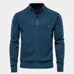 Knit Zipper Jacquard Solid Color Cardigan Sweater - Cross & Crown