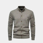 Knitted Stand Collar Cotton Cardigan - Cross & Crown