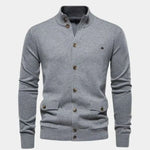 Knitted Stand Collar Cotton Cardigan - Cross & Crown