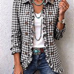 Charlene | Gingham Ruffled Button-Down Jacket