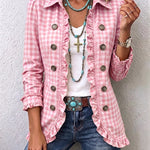 Charlene | Gingham Ruffled Button-Down Jacket