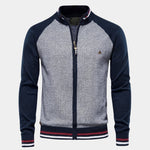 Zipper Color Block Standing Collar Cardigan Sweater - Cross & Crown