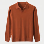 100% Wool Knit V Neck Turndown Polo Pullover - Cross & Crown