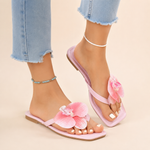 Orchid Square-Toe Floral Flip-Flops