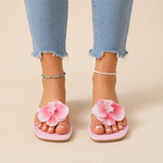 Orchid Square-Toe Floral Flip-Flops