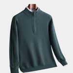 Stripe Quarter Zip Wool Sweater - Cross & Crown