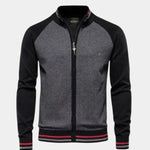 Zipper Color Block Standing Collar Cardigan Sweater - Cross & Crown