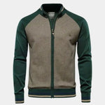 Zipper Color Block Standing Collar Cardigan Sweater - Cross & Crown