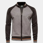 Zipper Color Block Standing Collar Cardigan Sweater - Cross & Crown